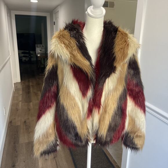 Chaser Faux Fur Party Coat Jacket Multi Color Size M New Years Event Vegas Club - Picture 1 of 13